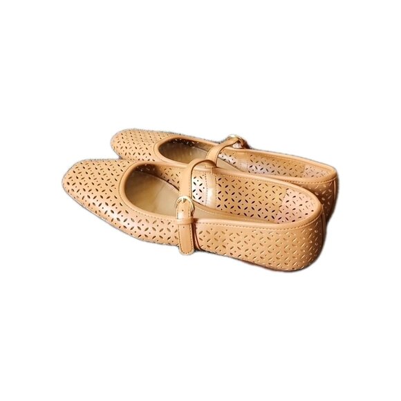 J.Crew Womens 10.5 Tan Perferated Mary Jane Ballet Flats Classic Cottagecore - Picture 4 of 6